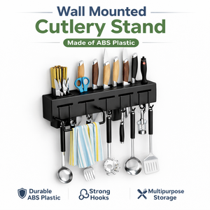 Wall-mounted <b>Storage</b> Organizer <b>Kitchen</b> Knife Spoon Utensils Wall-mounted Holder <b>Rack</b> with Towel Hanger - Product Image 2