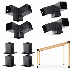 Kit de support de pergola 4x4 soudé sur mesure, directement de l'usine – Support d'angle en acier robuste à 3 voies avec base de poteau, fabriqué selon les plans - Product Image 1
