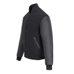 Custom Logo Canvas Leather Sleeves Custom Logo Canvas Embroidery Black College Baseball Men's Letterman Varsity Casual Autumn - Product Image 3