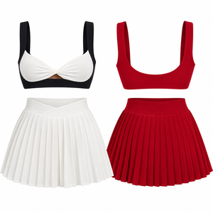 Ensemble 2 pièces plissé personnalisé pour femme : soutien-gorge de sport et mini-jupe assortie – Vente en gros, marque privée A - Product Image 6