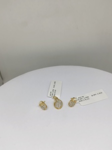 Juego de colgantes y pendientes de diamantes de oro blanco y rosa de alta calidad impresionantes y elegantes con diamantes de piedras de colores - Product Image 3