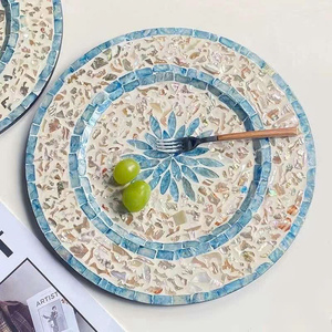 <b>Mother</b> of Pearl decorative charging plate, decorative plate for display, seashell inlay, wood charging plate for dining. - Product Image 2