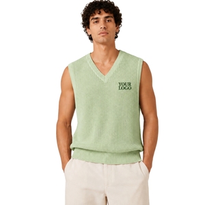 Chaleco de Punto Verde Menta para Hombre, Cuello en V, Sin Mangas, Suave, Ligero, Informal, a la Moda, con Logotipo Personalizado, Fabricante OEM - Product Image 1