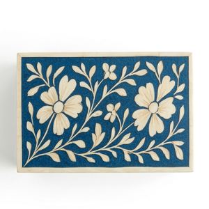 Premium Bela Artisan Handmade Floral Bone Inlay <b>Box</b> | Blue White Decorative Jewelry Organizer <b>Keepsake</b> | Kitchen Living Room - Product Image 3