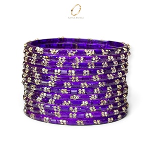 Vente en gros de bracelets en verre violet goutte de pluie de style cachemire, décoratifs, plaqués or, avec cristaux, pour femmes, à prix de gros - Product Image 4
