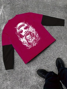 Camiseta Gráfica de Manga Larga con Paneles en Contraste, de Alta Calidad, Estilo Casual Urbano para Hombre - Product Image 1