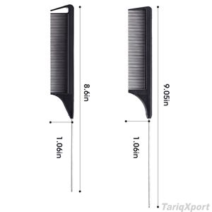 Peine de peluquería profesional duradero para salón, de plástico con dientes finos, para trenzar, teñir y seccionar, con púa de metal de acero inoxidable. - Product Image 2