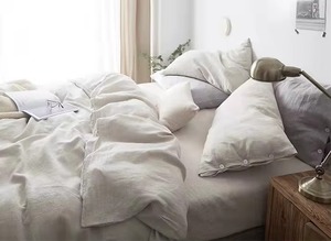 Ensemble de housse de couette en lin stonewashed blanc standard, vente en gros, avec 1 housse de couette et 2 taies d'oreiller - Product Image 5