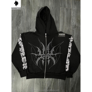 เสื้อฮู้ดดี้ผ้าฝ้ายเฟรนช์เทอร์รี่หนานุ่ม 100% สำหรับฤดูหนาว ตกแต่งด้วยงานปักแบบแอพพลิเค่และแพทช์  สำหรับผู้ชาย  แบบซันเฟด ประดับด้วยคริสตัล - Product Image 4