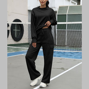 Conjunto Deportivo Informal de Invierno para Mujer, Sudadera de Cuello Redondo, Pantalones Deportivos Anchos Tipo Cargo, 100% Algodón, para Viajes y Uso en el Aeropuerto - Product Image 6