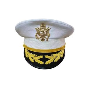 Gorra de Marinero Blanca, Negra y Gris al por Mayor con Parche de Logotipo Bordado en Relieve, Insignia OEM, Gorra de Capitán de Uniforme - Product Image 1