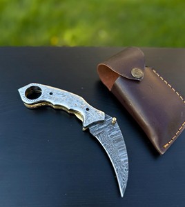 Cuchillo de bolsillo plegable multifuncional DIY hecho a mano con hoja de acero de Damasco de punta caída, mango de acero inoxidable, 6.5 pulgadas de longitud total - Product Image 1