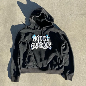 Ensemble de survêtement vintage noir à capuche pour homme avec logo gothique blanc imprimé, sweat-shirt et pantalon de jogging pleine longueur en nylon pour l'hiver - Product Image 4
