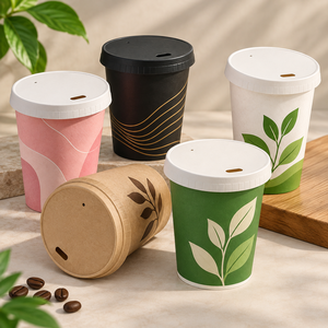 Tapas Desechables de Plástico para Vasos de Bebidas EcoRev, Antiderrames, Fáciles de Abrir, con Cierre Acanalado y Diseño de Vapor, Personalizables - Product Image 5
