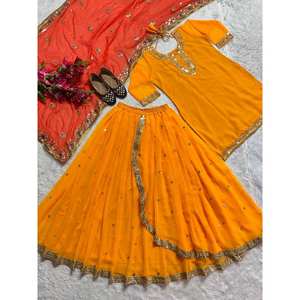 Conjunto de ropa de fiesta para mujer de diseñador Top Dhoti Falda Dupatta - Product Image 1