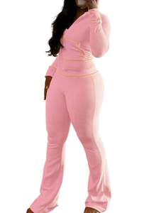 Ensemble haut court zippé et pantalon pour femme, tenue décontractée deux pièces, tissu doux, coupe ajustée, tenue de rue quotidienne - Product Image 3