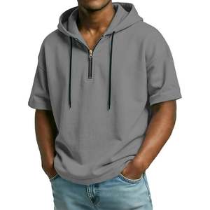 Sudadera con Capucha de Manga Corta para Hombre, Estilo Retro, 100% Algodón, 280g, con Cierre de Cremallera 1/4, Talla Grande, Diseño Personalizado, Fabricación OEM, Venta al Por Mayor - Product Image 6