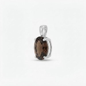 Pendentif tendance en argent sterling plaqué rhodium avec quartz fumé taille ovale, fait main, minimaliste, bijoux délicats pour femme Rhaya - Product Image 3