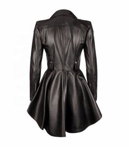 Abrigo de cuero con cuello levantado para mujer, abrigos de cuero genuino, gabardinas largas con cuello levantado para mujer, otoño 2025, de un solo pecho para mujer - Product Image 5