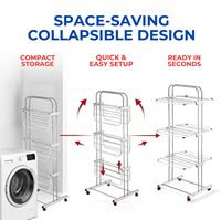 Séchoir à linge pliable robuste et moderne à trois niveaux, gain de place, réglable, en acier inoxydable et plastique, avec système de verrouillage