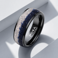 Bague de mariage pour homme en tungstène noir de 8 mm, bicolore argent et sable bleu galaxie, polie, ajustement confortable, vente en gros