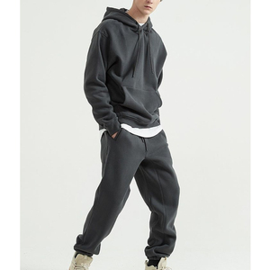 <b>Mens</b> Taupe Beige Hooded Tracksuit Set Plain Heavyweight <b>Pullover</b> Hoodie Kangaroo Pocket Joggers Casual Autumn Winter Streetwear - Product Image 2