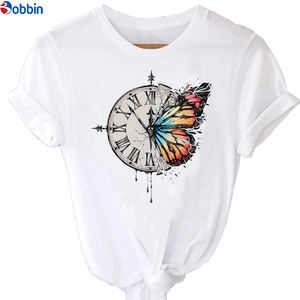 เสื้อยืดผู้หญิงสไตล์เซ็กซี่หวาน พิมพ์ลายดอกกุหลาบและผีเสื้อ ทรงหลวม ระบายอากาศได้ดี เสื้อยืดพิมพ์ลายกราฟิกแขนสั้น มีหลายขนาด - Product Image 6