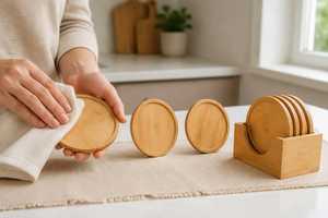 Juego de 4 Posavasos Cuadrados de Madera de Nogal y Arce Ecológicos de Lujo para Café, Cerveza o Utensilios de Cocina, Regalo Navideño - Product Image 3