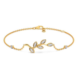Bracelet asymétrique en forme de branche de feuille avec chaîne en diamant - Product Image 2