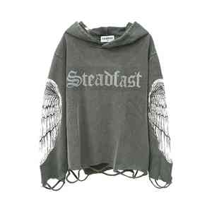 เสื้อฮู้ดดี้โอเวอร์ไซส์ผ้าคอตตอนหนานุ่มพิมพ์ลายสตรีทแวร์สุดหรูประดับโลโก้คริสตัล - Product Image 6