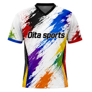 Manufacturer Custom White Colorful Pattern Sublimated Volleyball Jersey Short Sleeve Team Sports Apparel Match Game Shirt - Product Image 1