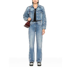 High Streetwear Vintage Washed Jean <b>Denim</b> <b>Jacket</b> for Women's Pearl Stone Custom Embroidery Logo Outerwear Trucker <b>Denim</b> <b>Jackets</b> - Product Image 5