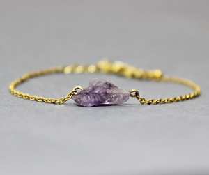 Raw Amethyst Bracelet 925 Sterling Silver 14k Gold Plated Chain Minimalist Women Jewelry Handmade Wholesale Supplier - Product Image 5