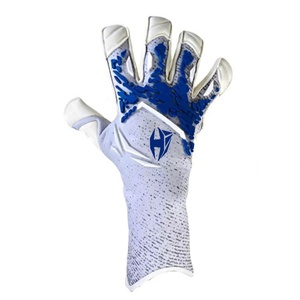 Gants de gardien de but de football en tricot blanc et bleu, design personnalisé, qualité supérieure, sangle élastique allemande de 4 mm, caoutchouc injecté à coupe négative - Product Image 2