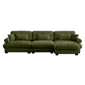 Divano Componibile in Velluto Super Confortevole e Oversize con Pouf Mobile, Braccioli Imbottiti e Tasche Profonde per Soggiorno - Product Image 6