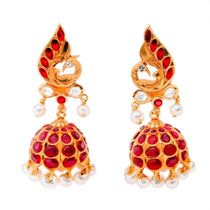 Ruby Peacock Diamond <b>Pearl</b> Jhumki <b>Earrings</b> for Party - Product Image 2