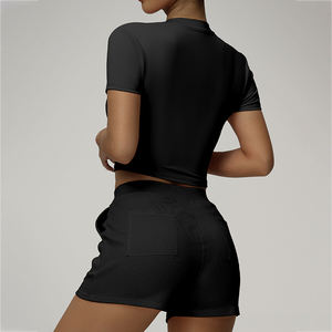 Camiseta Deportiva Personalizada para Mujer, Color Nude Sólido, Cómoda, Suave, Ajustada, Cuello en V, Manga Corta, para Fitness, Yoga, Gimnasio - Product Image 4