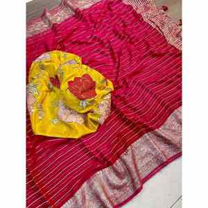 DESIGNER GEORGETTE WEAVING WORK SAREE WITH SEQUENCE EMBROIDERY WORK BLOUSE RANI - Product Image 1