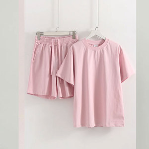 Ensemble de shorts décontractés pour femmes de haute qualité, deux pièces, t-shirts d'été en coton satiné, séchage rapide, coupe régulière - Product Image 5