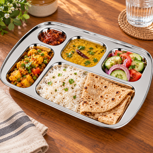 Plato de Comida Rectangular de Acero Inoxidable, Bandeja de Comida con Múltiples Compartimentos, Plato Pulido para Comedor Escolar - Product Image 6