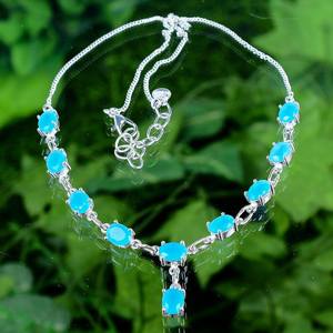 สร้อยคอแฟชั่นบลูแคลซิโดนี ทำด้วยมือ เงินแท้ จี้มินิมอล ของขวัญสำหรับผู้หญิง อัญมณีคุณภาพสูง รับรองโดย IGI - Product Image 2