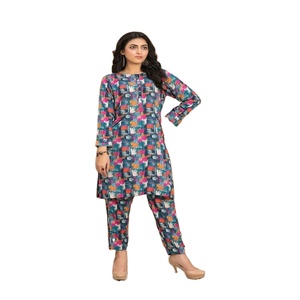 Trajes Salwar informales de 2 piezas para mujer, hasta la rodilla, encaje de lino con estampado Digital, cintura Natural tejida, estilo pakistaní e indio - Product Image 1