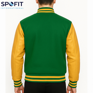 Veste bomber varsity de qualité supérieure, sur mesure, coupe ajustée, pour hommes, en laine avec manches en cuir, fermeture à boutons. - Product Image 6