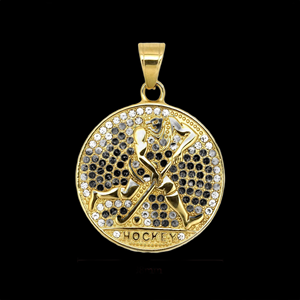 Hockey Player Pendant 925 <b>Silver</b> Rhodium Plated Crystal Inlay Round Brilliant Cut Unisex Everyday Wear Themed <b>Charm</b> From India - Product Image 4