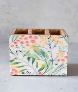 Porte-couverts en bois imprimé, organisateur d'ustensiles multi-compartiments, boîte de rangement pour table de cuisine, organisateur décoratif pour salle à manger - Product Image 1