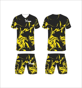 ชุดเสื้อฟุตบอลซับลิเมชั่นสำหรับผู้ชาย รุ่น Ferocious สีดำเหลือง คอวี แห้งเร็ว แขนสั้น สำหรับผู้ใหญ่ ทุกฤดูกาล - Product Image 1
