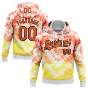 Sweat à capuche tie-dye pour homme, coupe classique, décontracté, avec poche avant, motif orange, jaune et blanc, en polyester tricoté, style été - Product Image 2