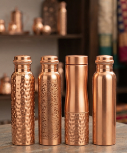 Copper Water <b>Bottle</b> With Honeycomb Texture Vacuum Insulated Thermal <b>Flask</b> For Home Use Round Design Minimalist Style - Product Image 4