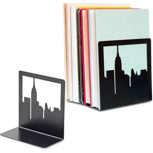 Serre-livres modernes en aluminium plaqué, design découpé silhouette urbaine, décoration maison et bureau, forme rectangulaire découpée - Product Image 3