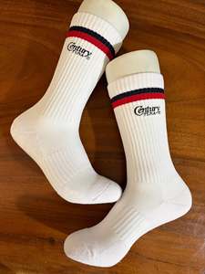 Chaussettes blanches Century Tuna à rayures avec logo, en coton respirant, pour adultes, décontractées, printemps - Product Image 6